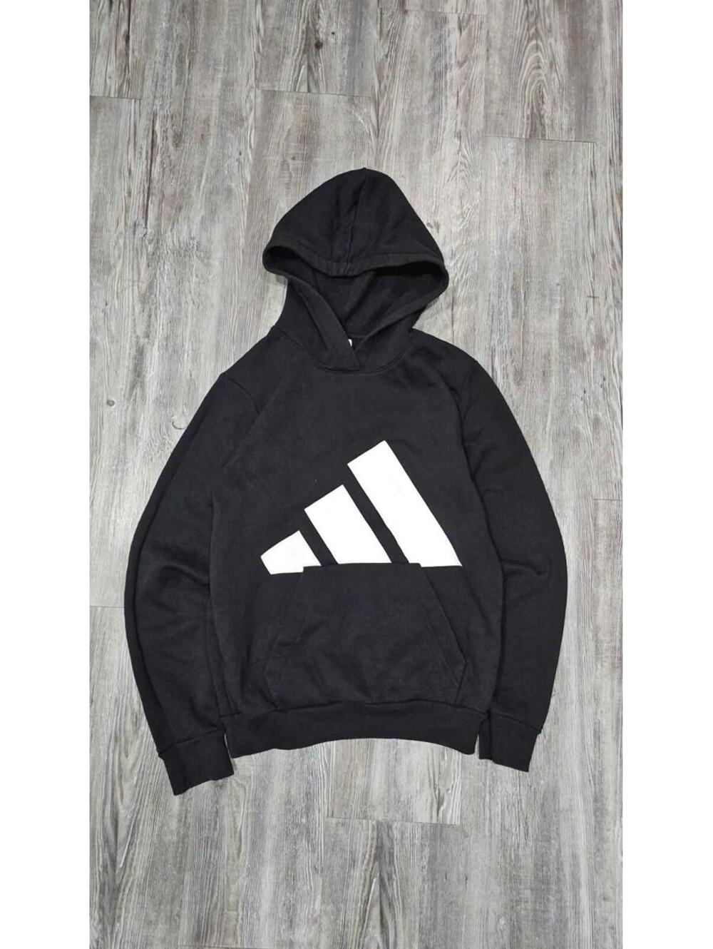 Adidas Men's Hoodie Black Trefoil Logo Regular Fit Size L Pre-owned